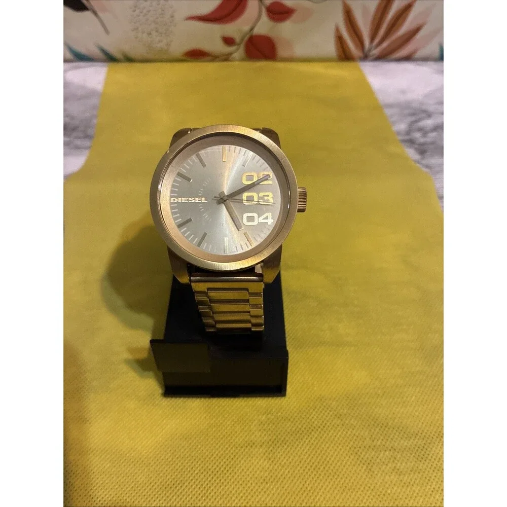 Diesel Double Down Watch Men DZ-1466 46mm Gold Tone Working